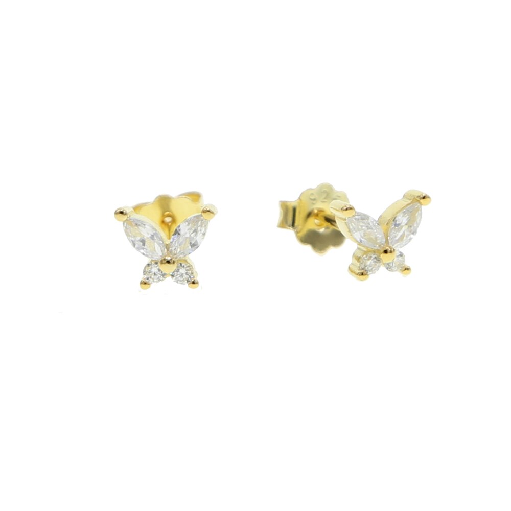Minimal Delicate 100% 925 Sterling Silver Small Tiny Cute Lovely Colorful CZ Dainty Butterfly Earring Stud Piercing For Girl