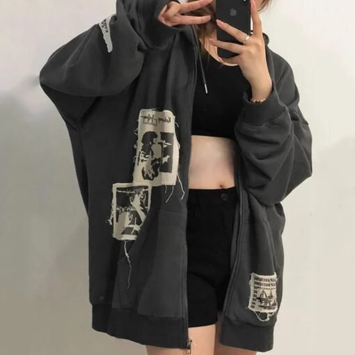 Print Panel Zip Hoodie