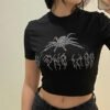 Rhinestone Spider Goth Graphic T Shirt