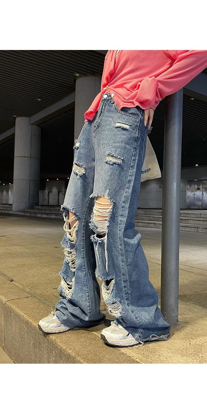 Ripped wide leg jeans