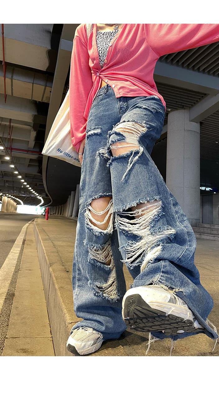 Ripped wide leg jeans