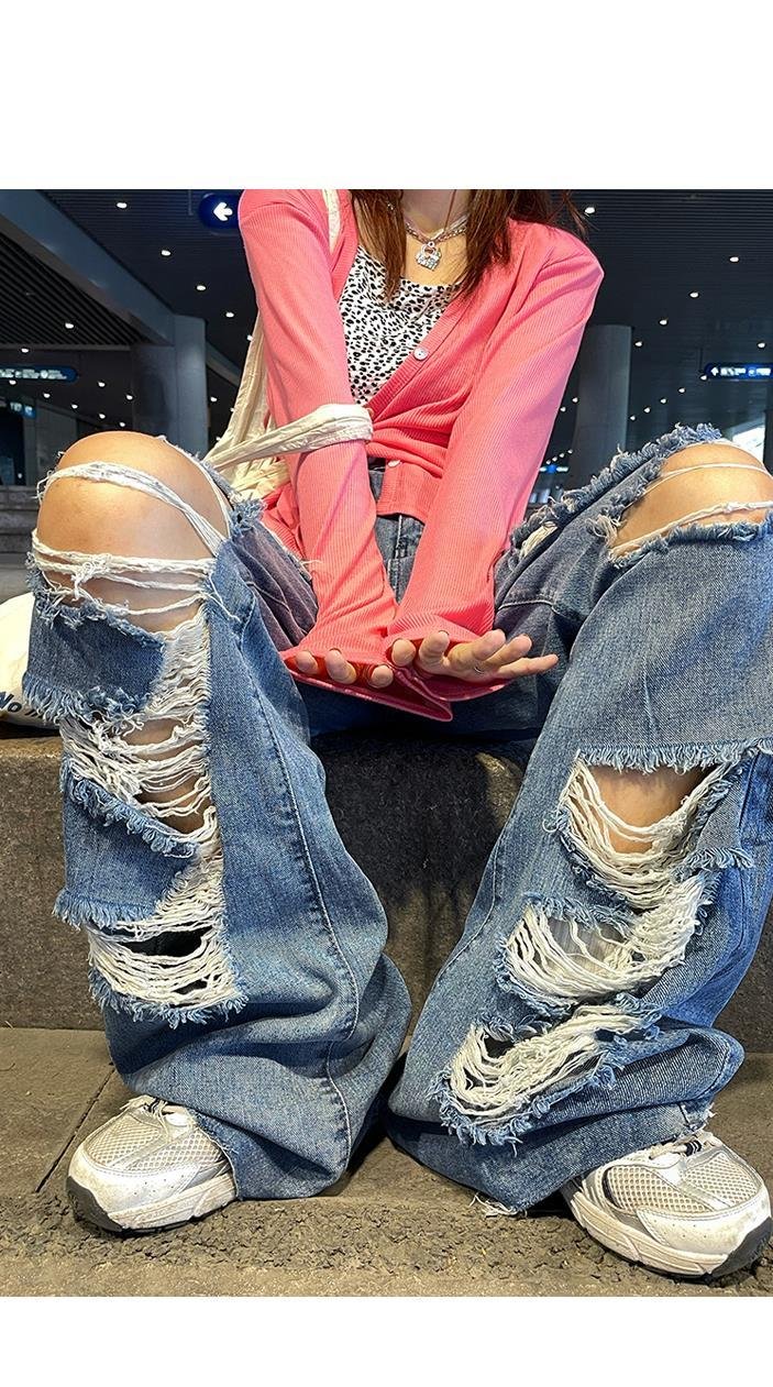 Ripped wide leg jeans