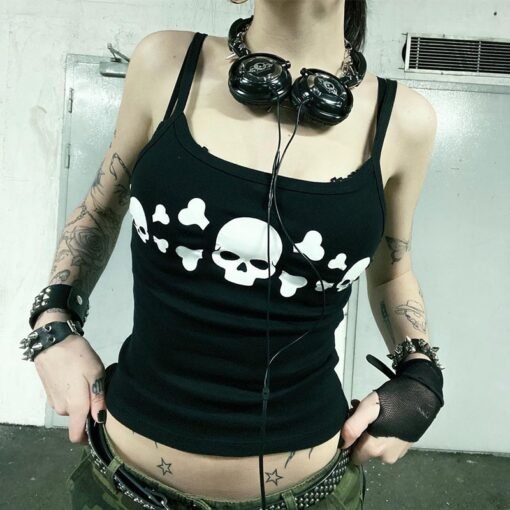 Gothic Emo girl Skull Camisole tops