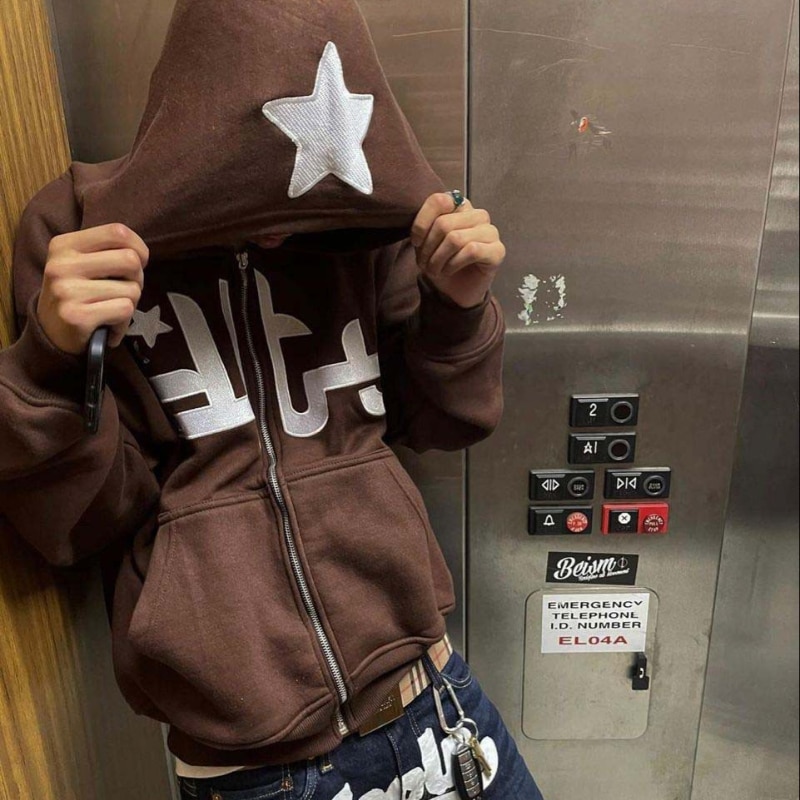 Star Letter Print Oversized Hoodies