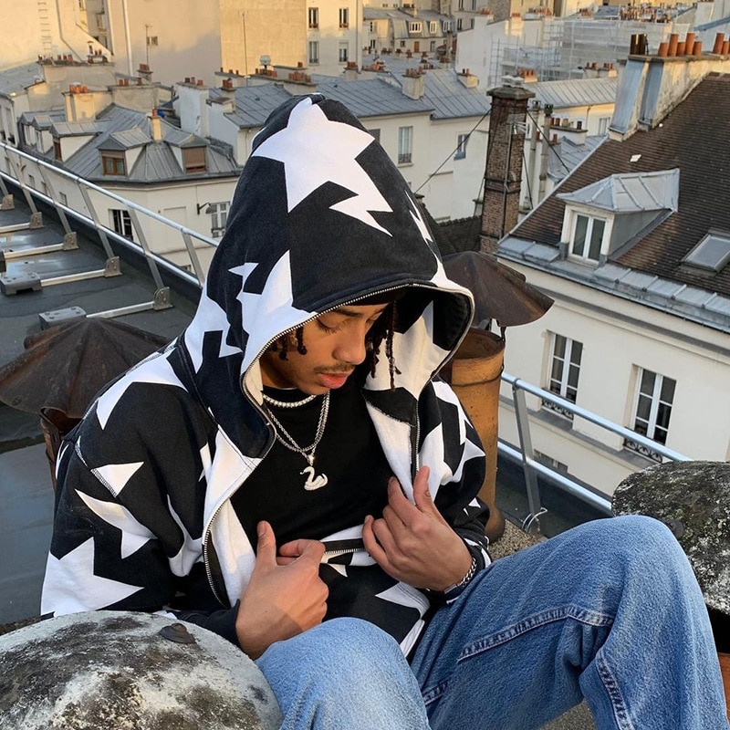 Star Letter Print Oversized Hoodies