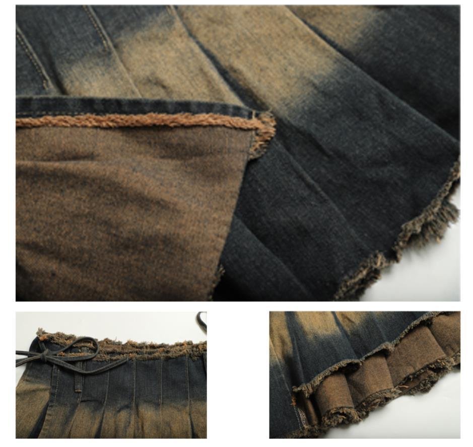 Sexy Y2k Skirt Women Denim Distressed Irregular Pleated Mini Skirts