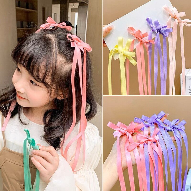 2pcs Long Ribbon Bow Hair Clip F