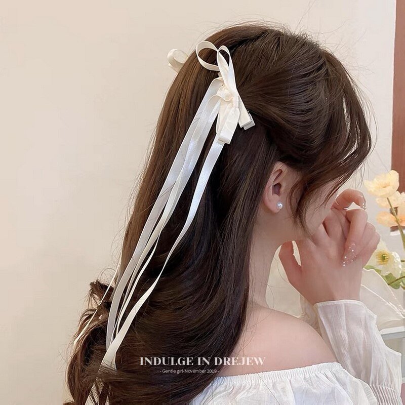 2pcs Long Ribbon Bow Hair Clip F