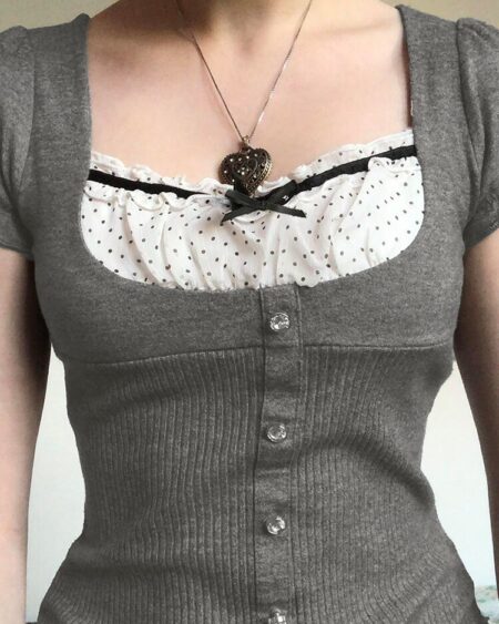 Ribbons Bow Contrast Lolita Tops