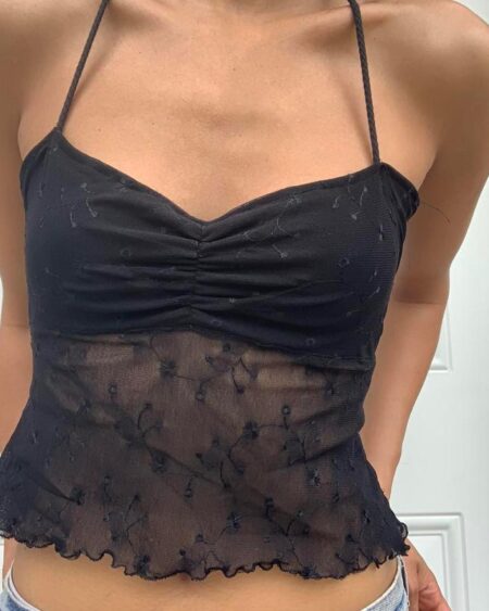 Halterneck Ruffle Backless Flower Crop top