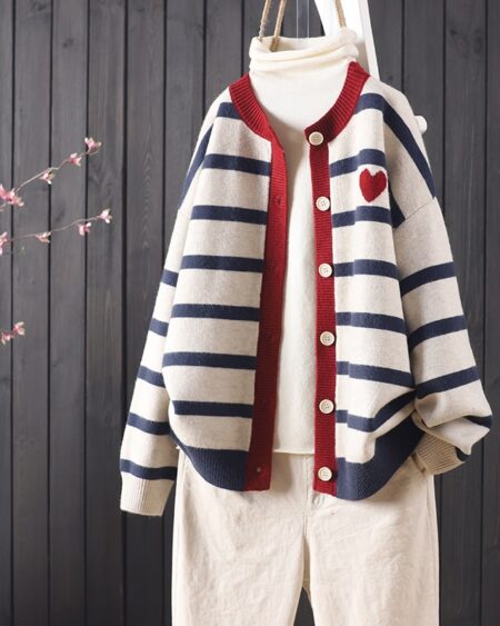 Stripes Matching Knitted Cardigan