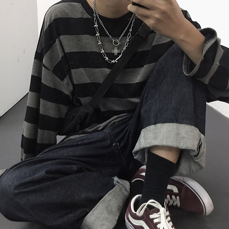 Oversized Striped Long Sleeve Shirts