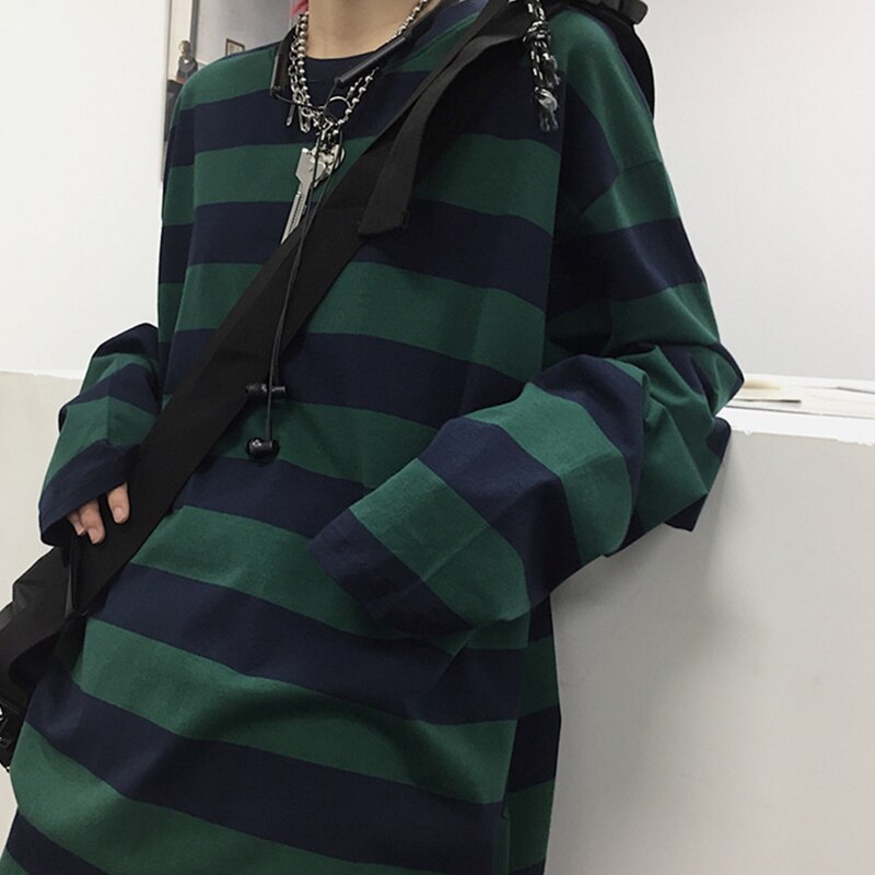 Oversized Striped Long Sleeve Shirts