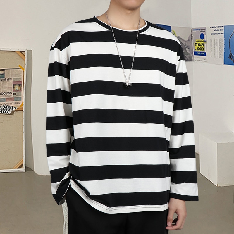 Oversized Striped Long Sleeve Shirts