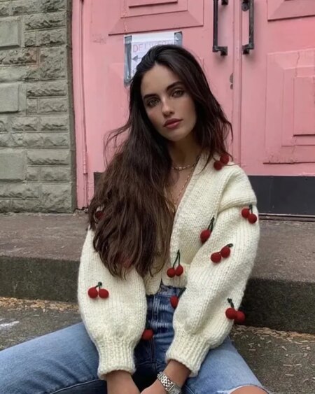 Mushroom Knit Handmade Cardigan