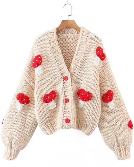 Mushroom Knit Handmade Cardigan