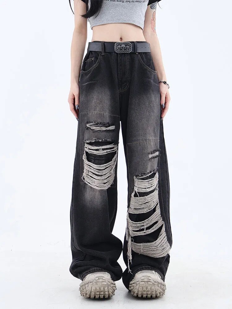 Y2k Streetwear Ripped Pants - Cherryourshop