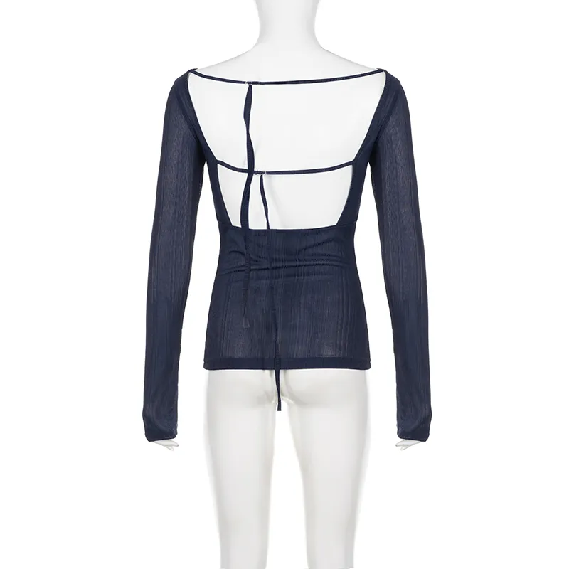Bandage Backless Long Sleeve Crop Top
