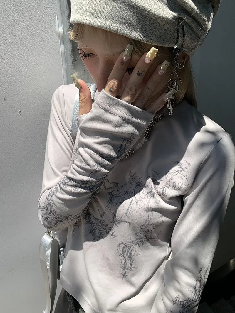 Ladies Long Sleeve Grunge Print
