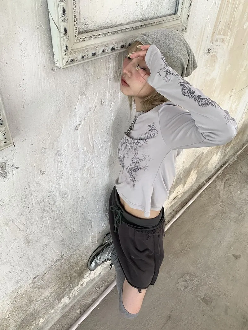 Ladies Long Sleeve Grunge Print