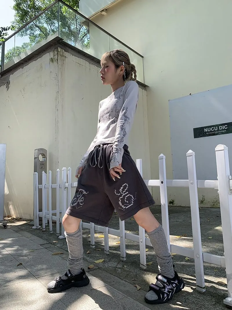 Ladies Long Sleeve Grunge Print