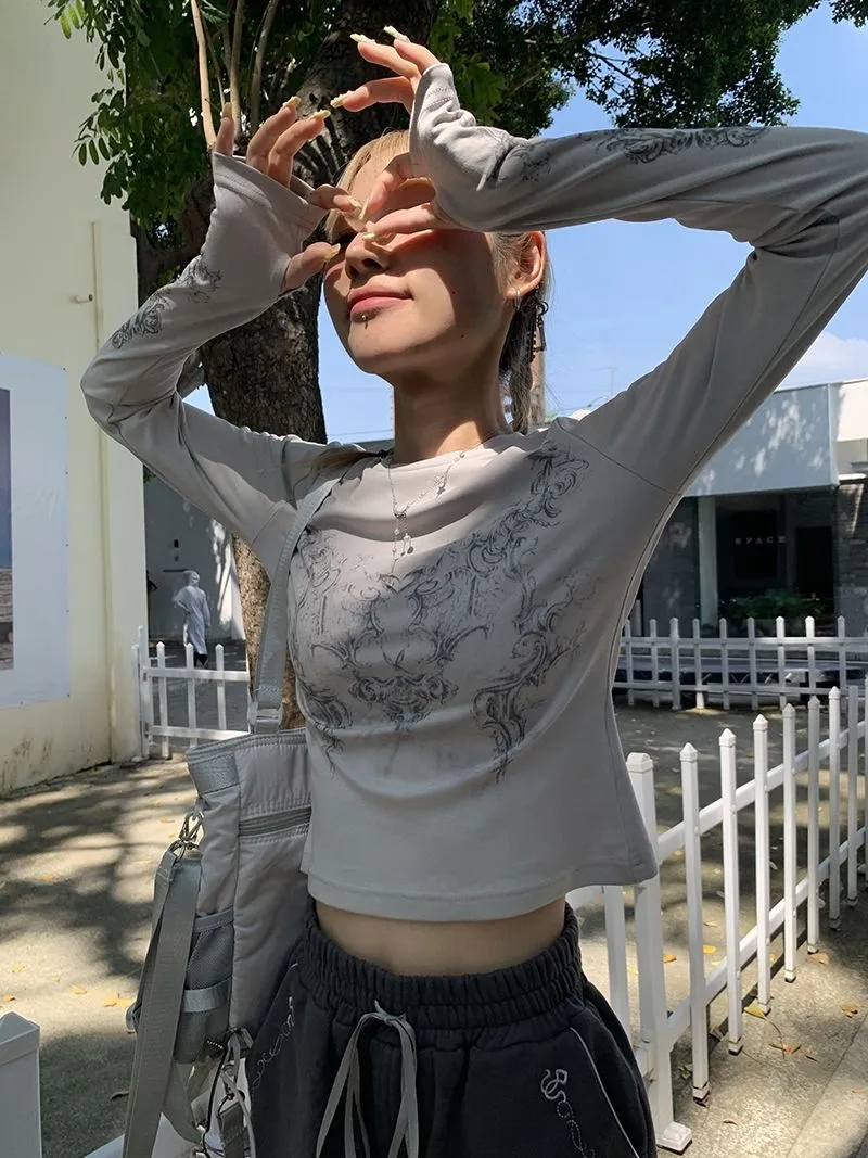 Ladies Long Sleeve Grunge Print