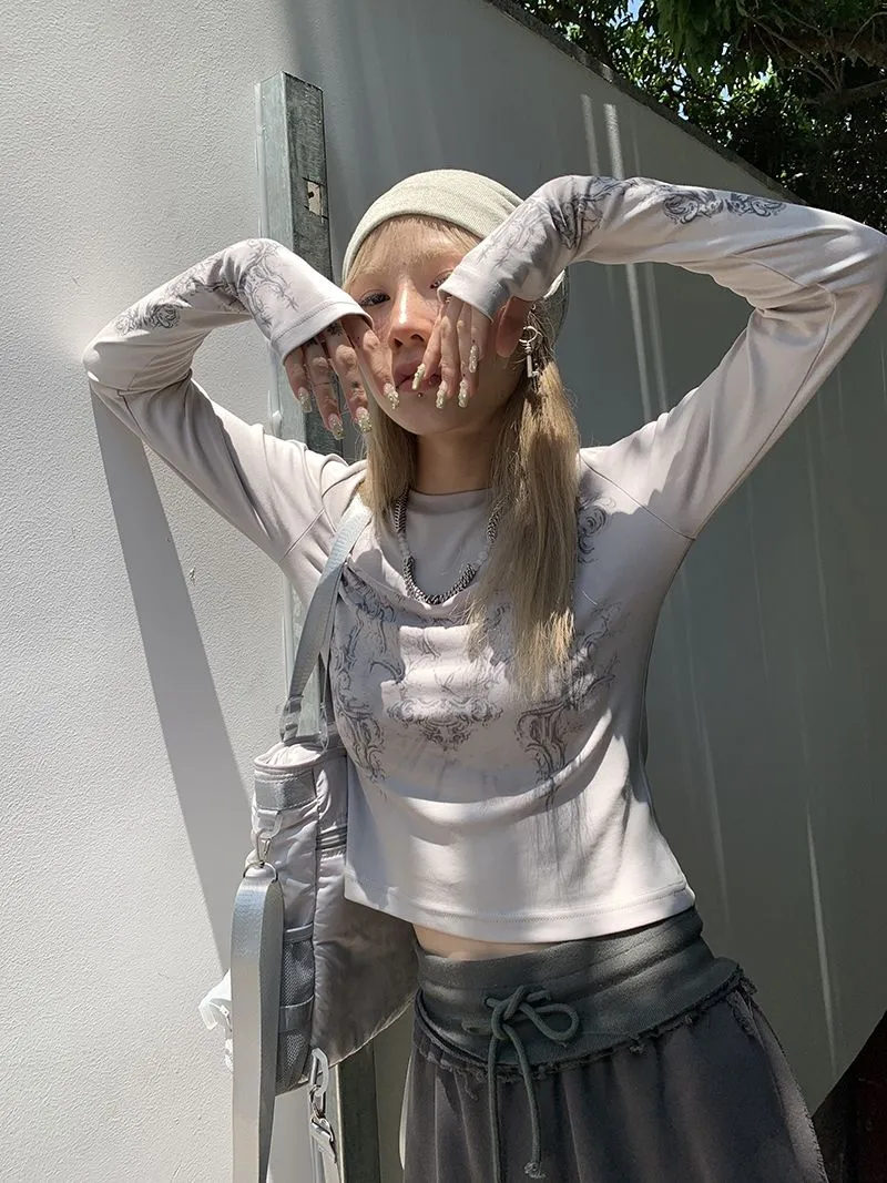 Ladies Long Sleeve Grunge Print