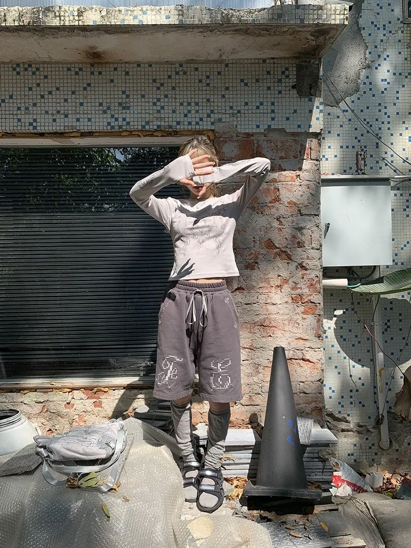 Ladies Long Sleeve Grunge Print