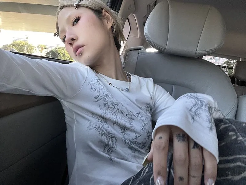 Ladies Long Sleeve Grunge Print