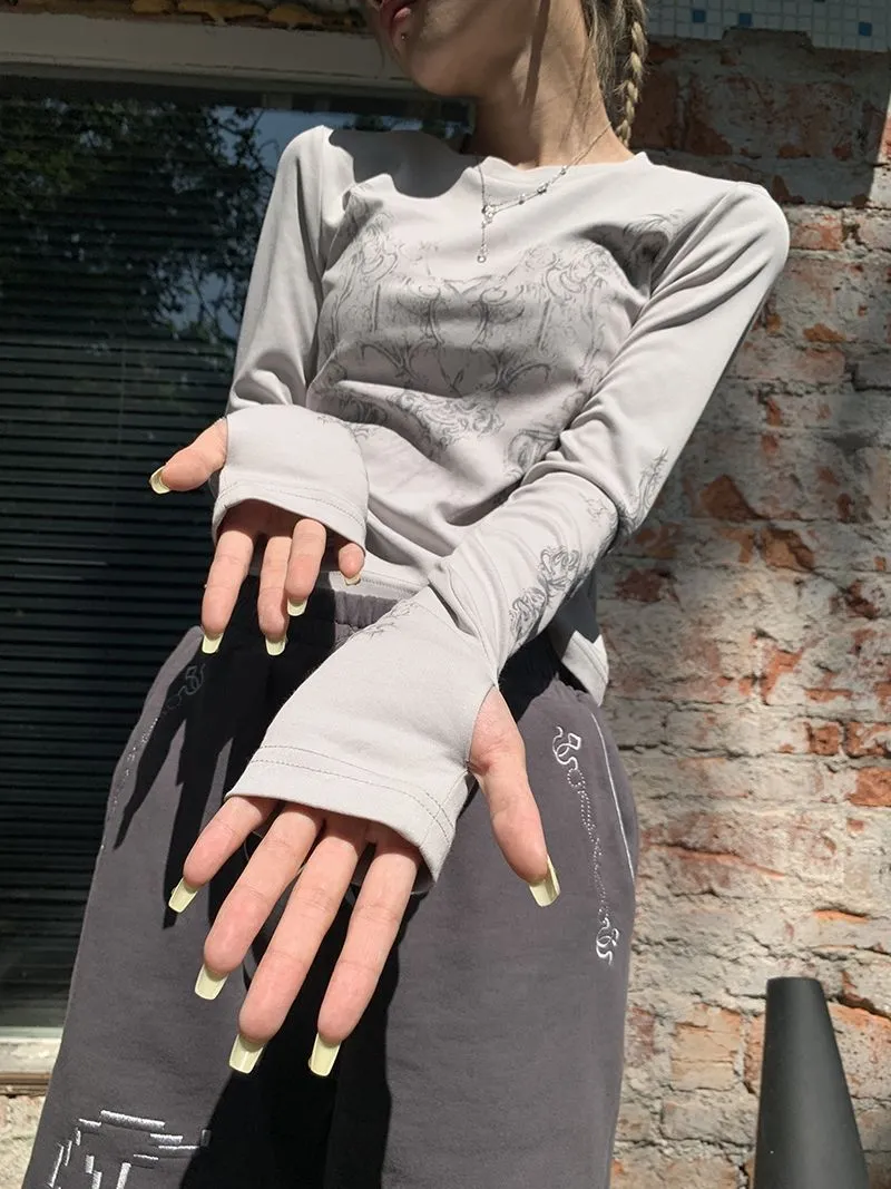 Ladies Long Sleeve Grunge Print