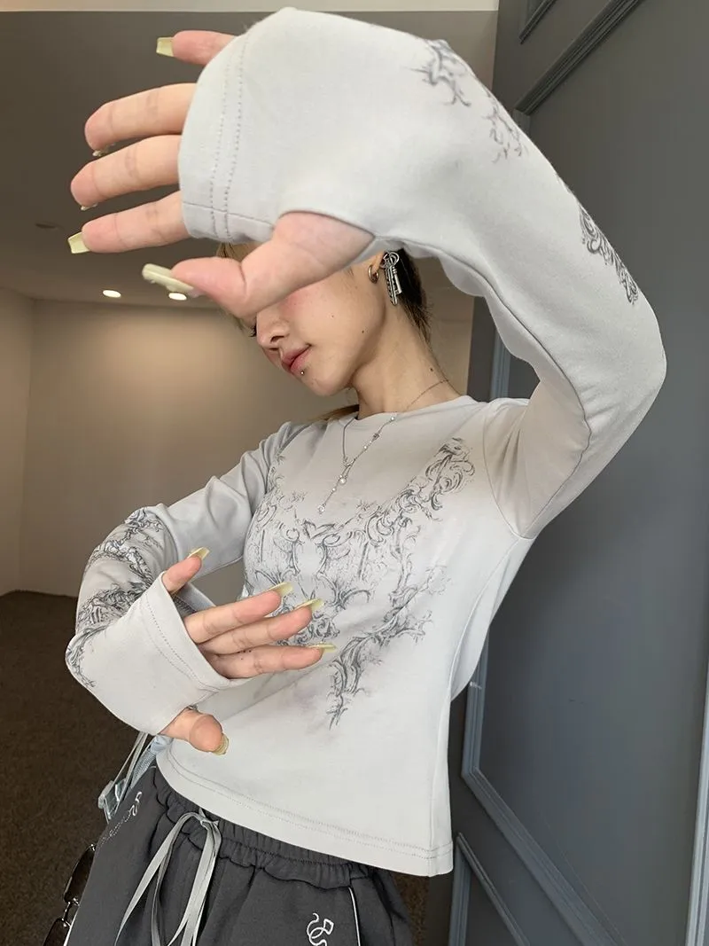 Ladies Long Sleeve Grunge Print