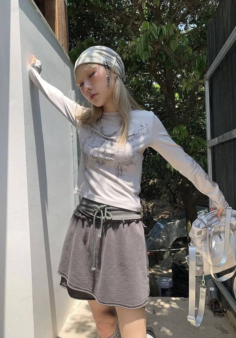 Ladies Long Sleeve Grunge Print