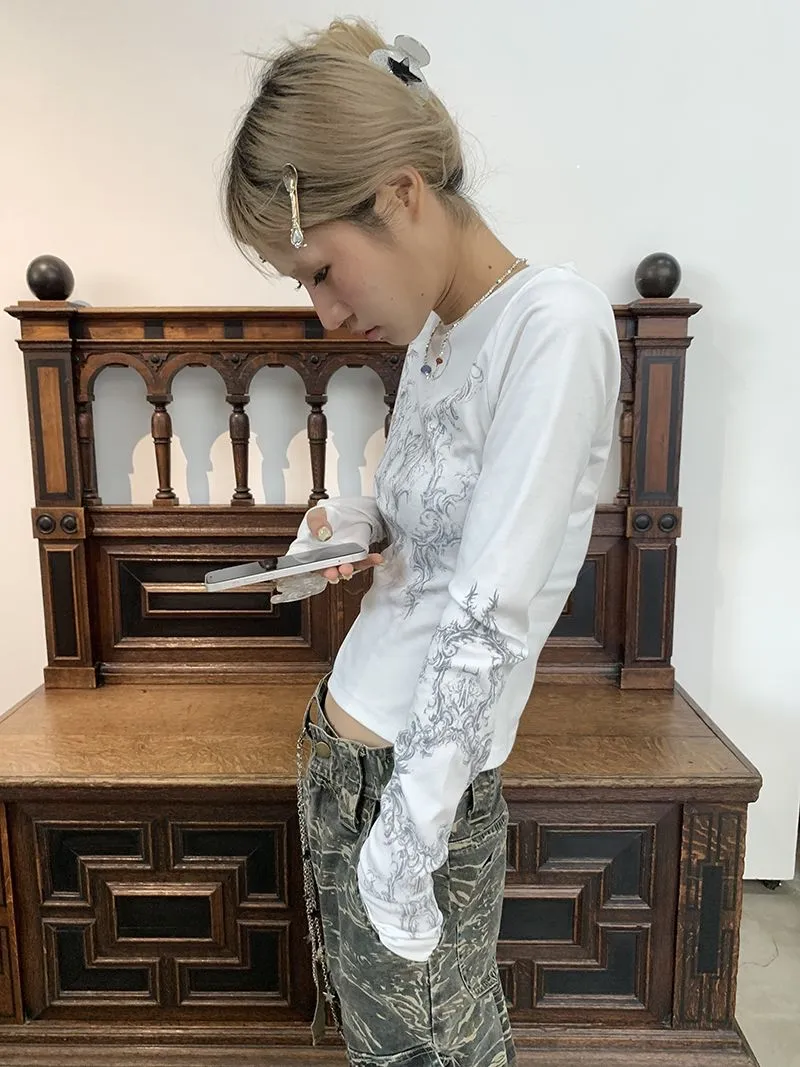 Ladies Long Sleeve Grunge Print