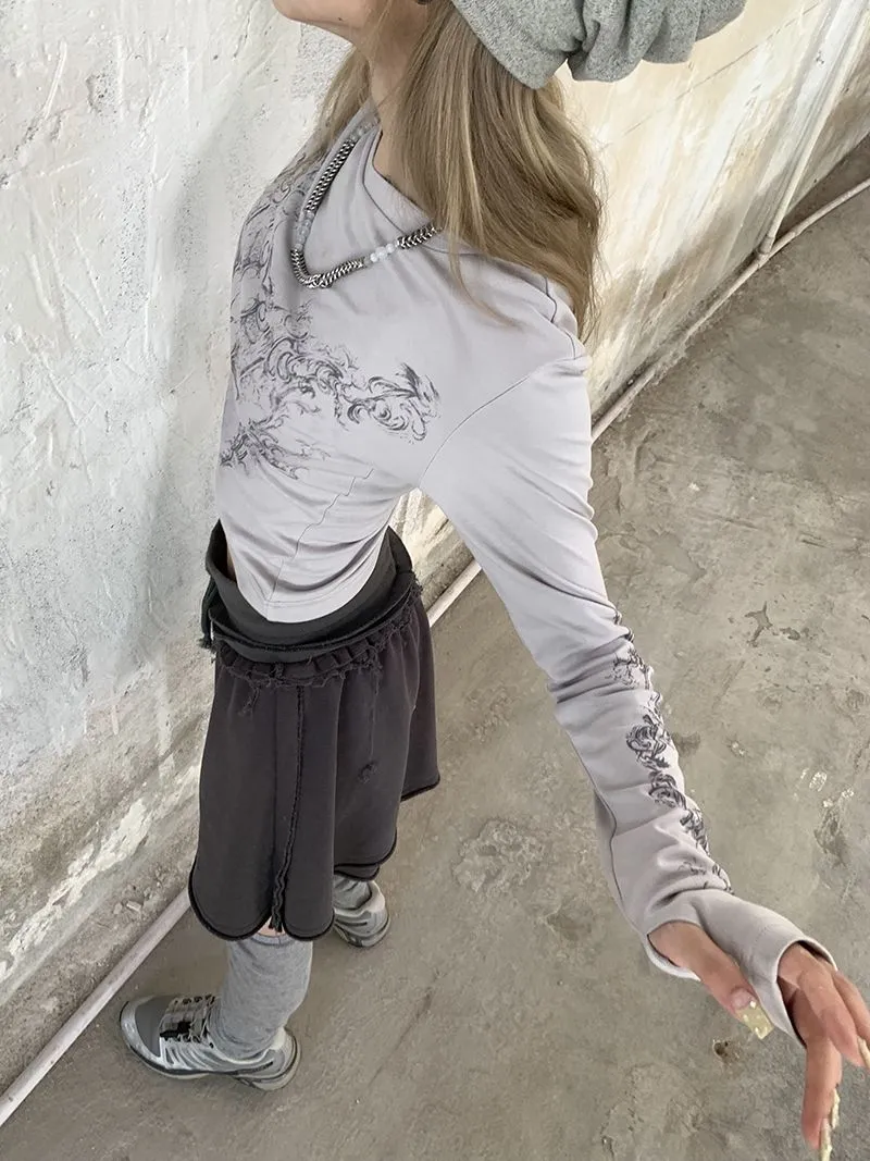 Ladies Long Sleeve Grunge Print