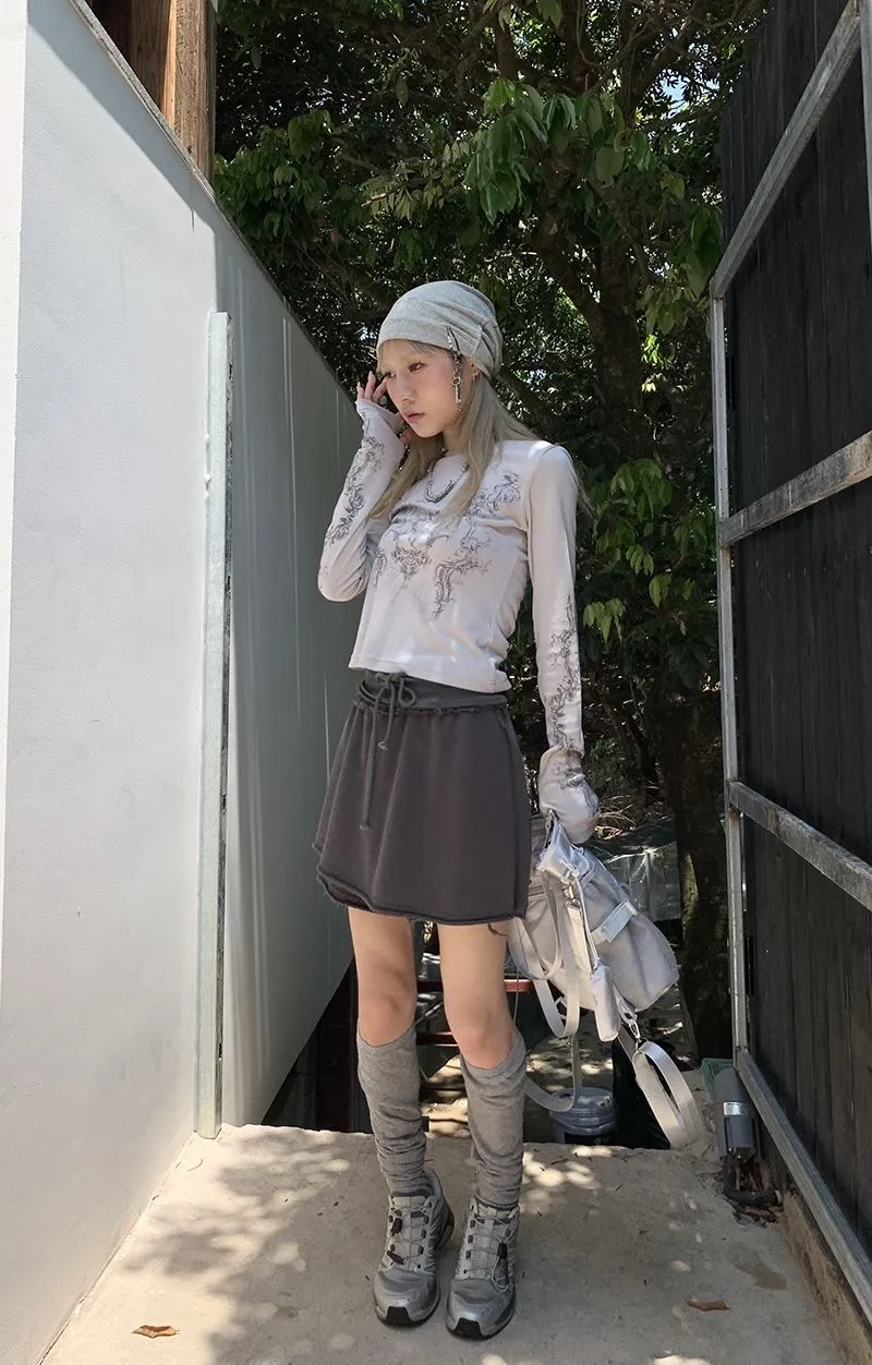 Ladies Long Sleeve Grunge Print