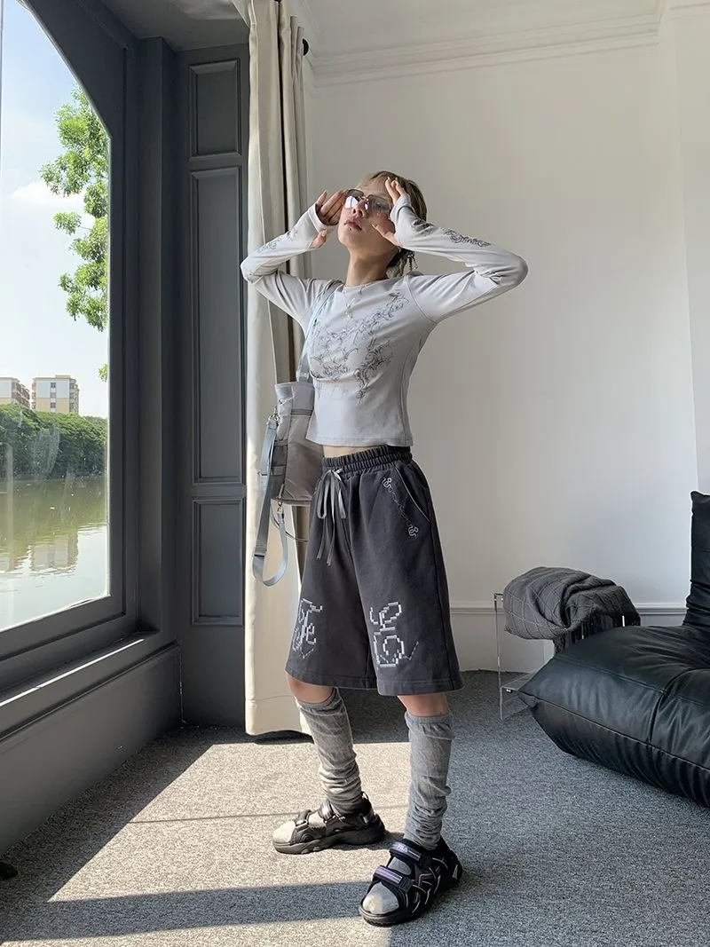 Ladies Long Sleeve Grunge Print