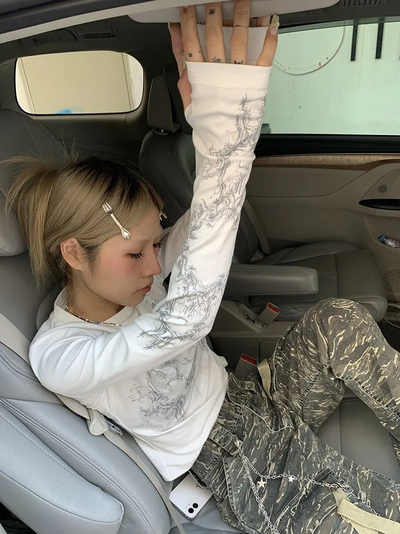 Ladies Long Sleeve Grunge Print