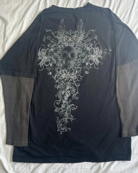 90s Vintage Cross Skull Print Tee