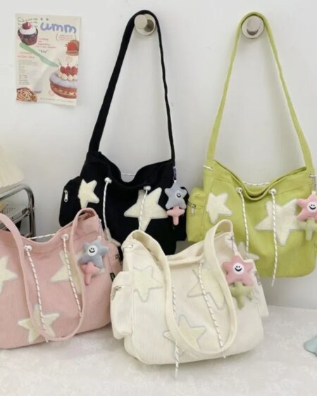 Star Pattern Corduroy Crossbody Bag