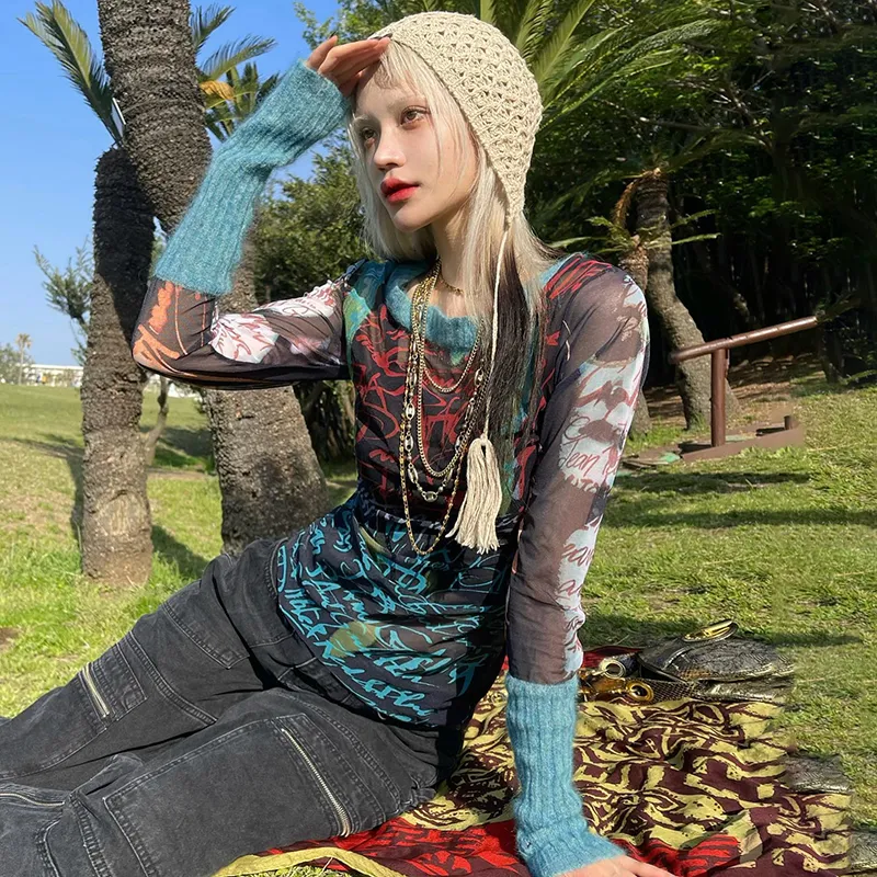 Goth Mesh Long Sleeve Top