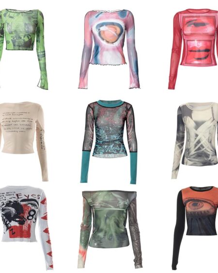 Goth Mesh Long Sleeve Top Blouses & Shirts TOPS