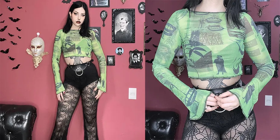 Goth Mesh Long Sleeve Top