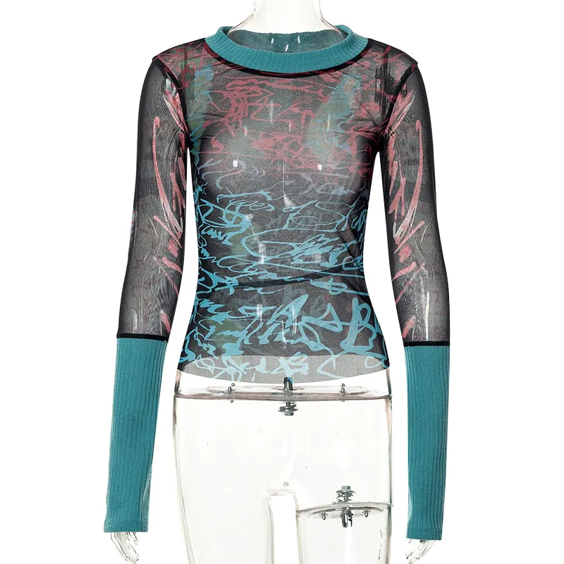 Goth Mesh Long Sleeve Top