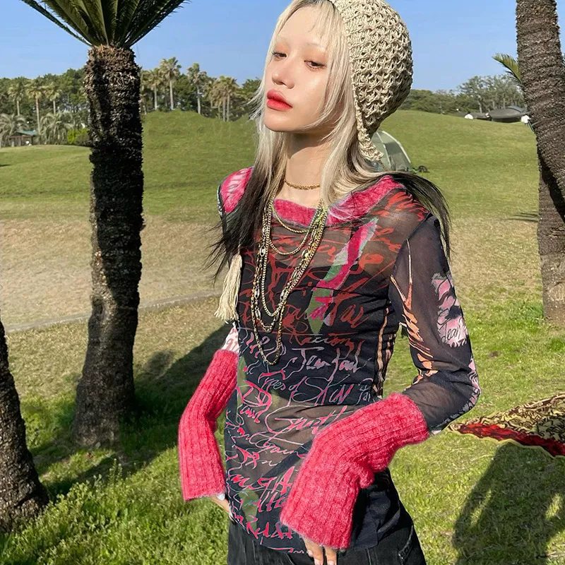 Goth Mesh Long Sleeve Top