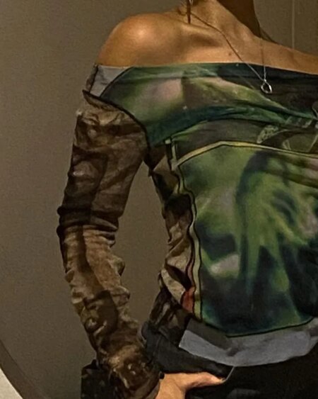 Goth Mesh Long Sleeve Top Blouses & Shirts TOPS
