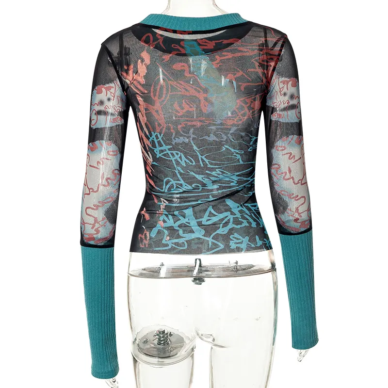 Goth Mesh Long Sleeve Top