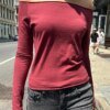 Slash Neck Cotton Long Sleeve top Knits TOPS