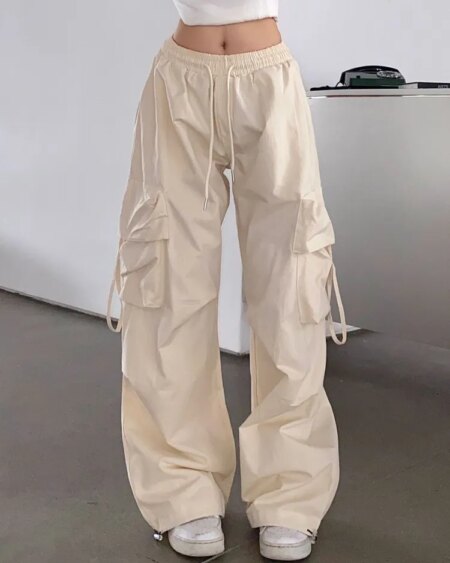 Kpop Beige Cargo Pants BOTTOMS Pants & Jeans