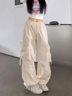 Kpop Beige Cargo Pants BOTTOMS Pants & Jeans