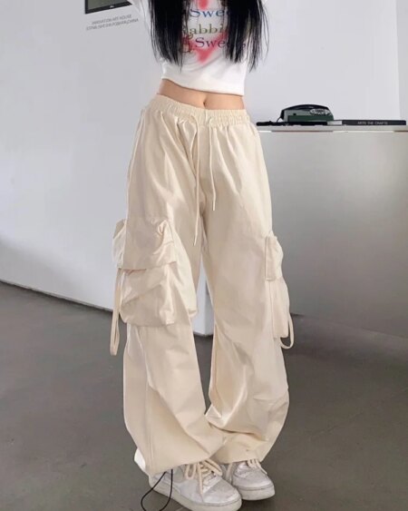 Kpop Beige Cargo Pants BOTTOMS Pants & Jeans